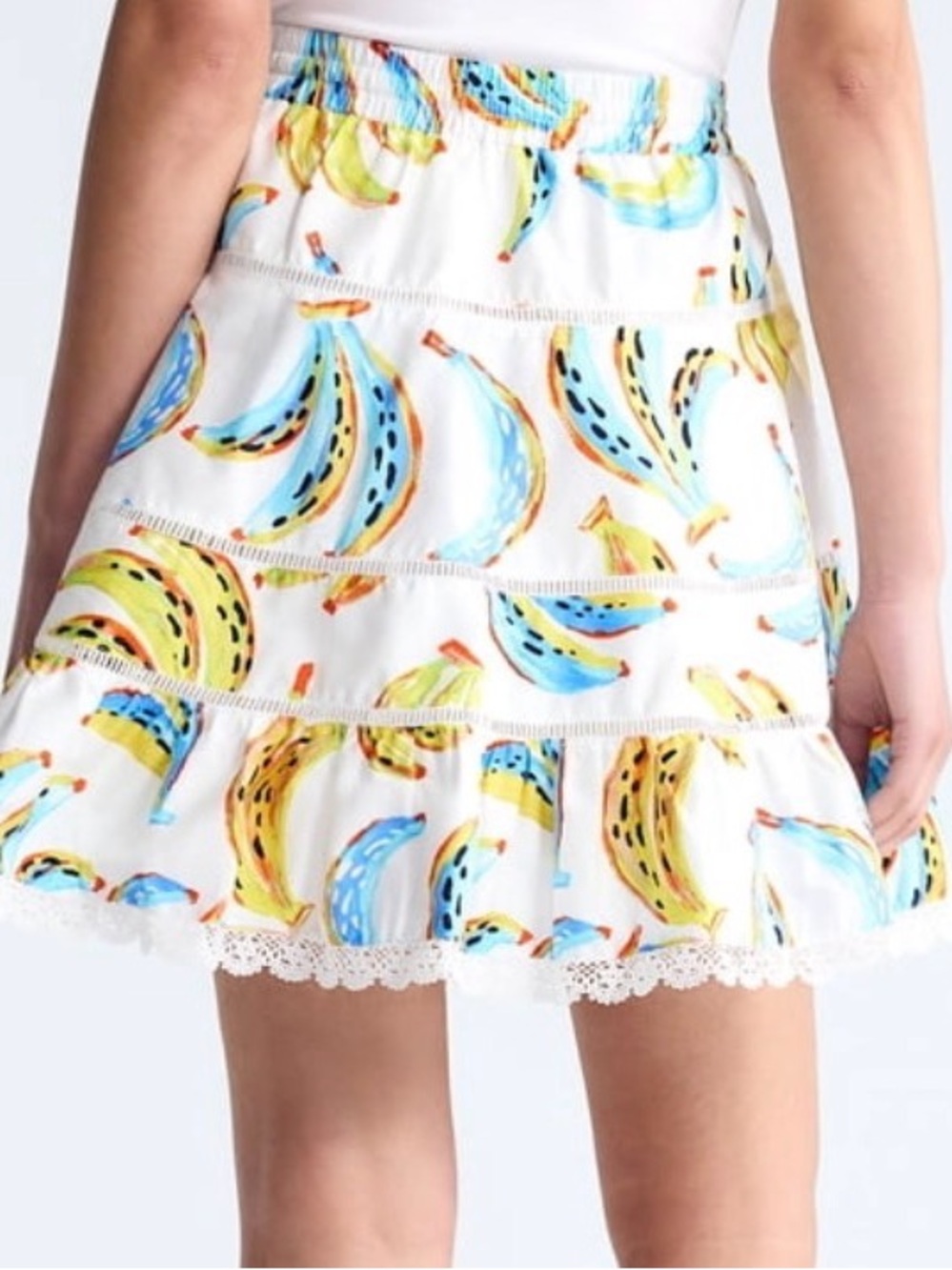 SK43 Free Assembly XL NWT  Tiered Skirt - Banana Print